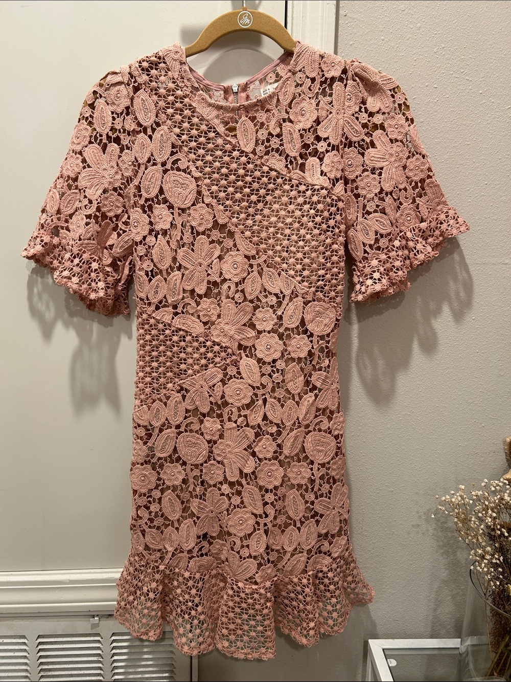 Blush Pink Floral Lace Mini Dress - Picture 1 of 5